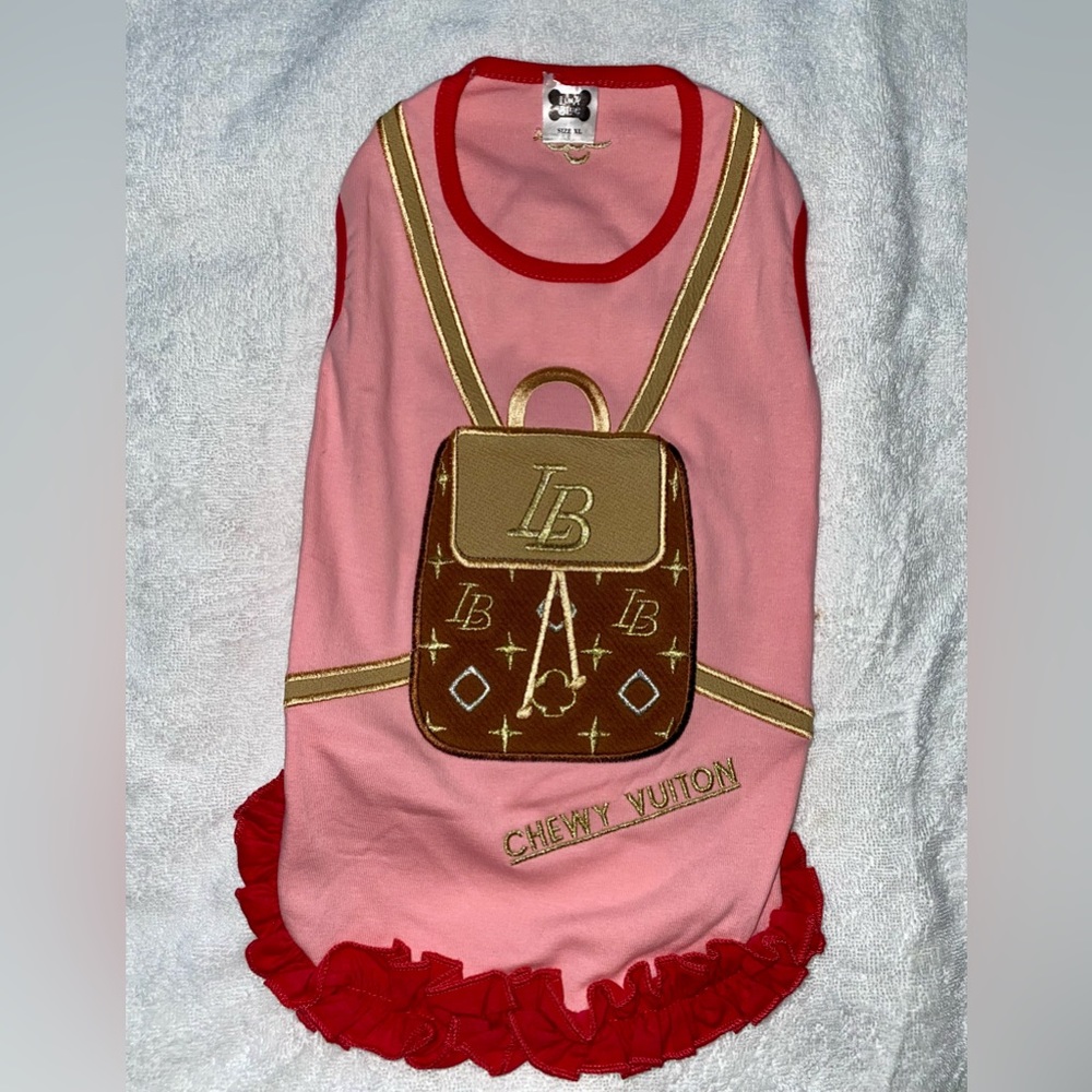 LUNA BLUE • Pink Chewy Vuiton Dog Dress • XL